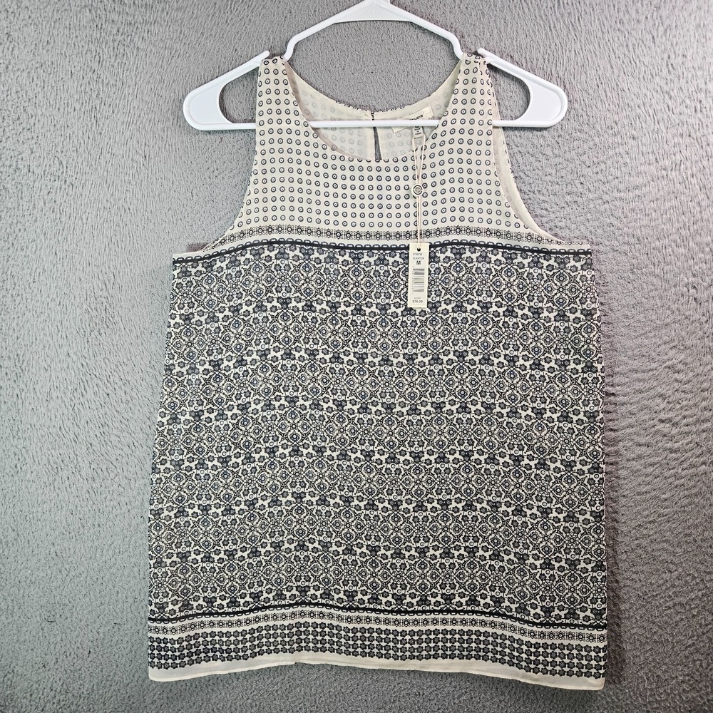 $78 NEW Max Studio Sleeveless Top Women Medium Geometric Lined Black Whtie